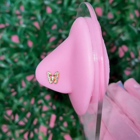 GOLD BUTTERFLY L NOSE STUD - Picture 1 of 1